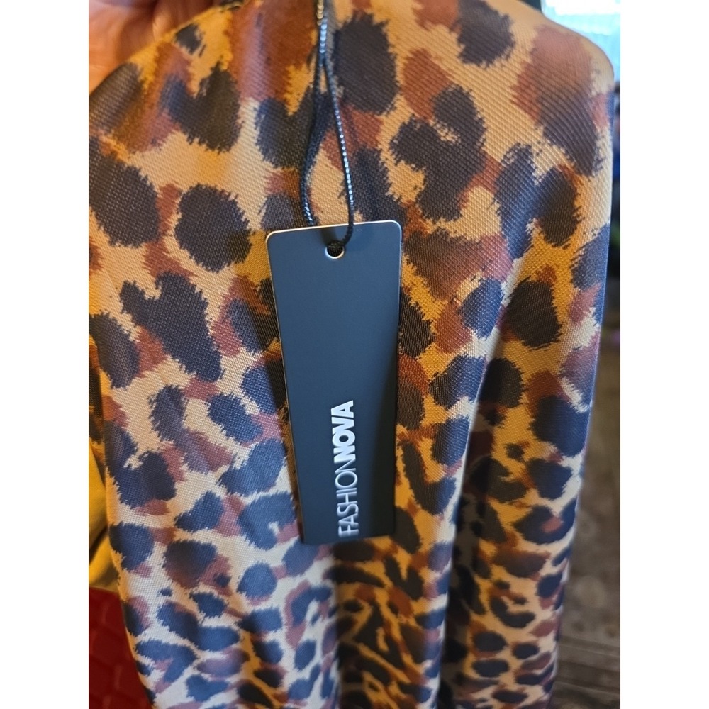 New! Fashion Nova Mesh Mini Dress Leopard Print Open Back Dress Size M - Picture 10 of 11